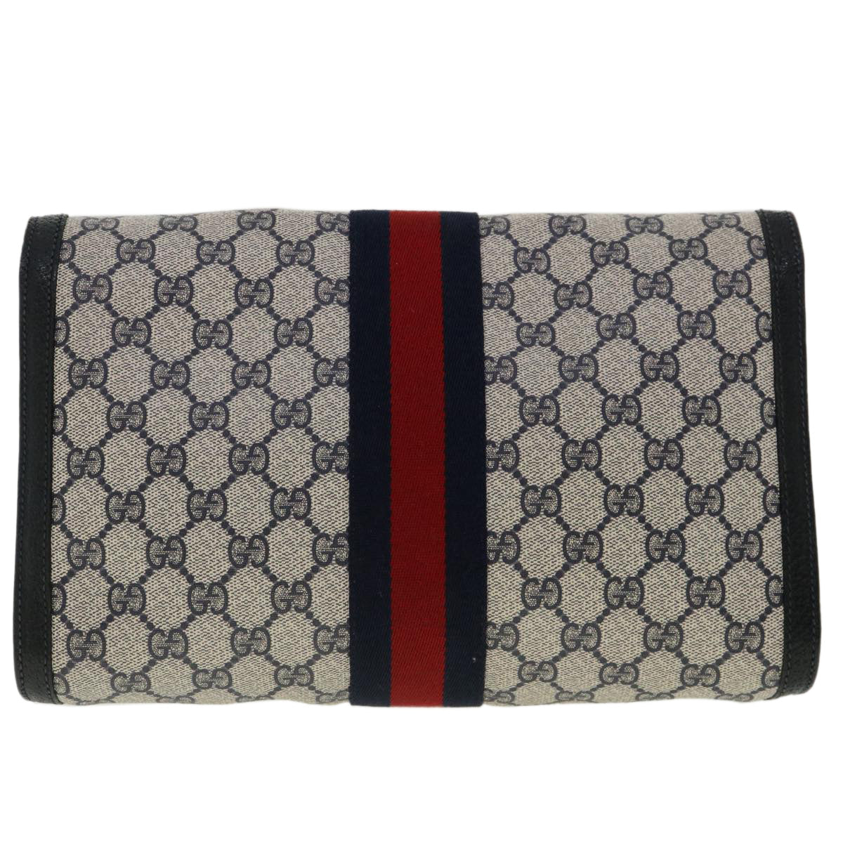 GUCCI GG Canvas Sherry Line Clutch Bag Gray Navy Red 89.01.007 Auth 40956 - 0