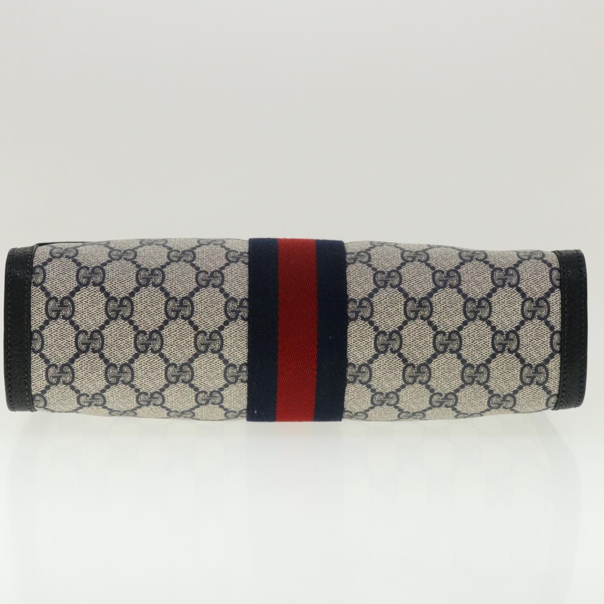 GUCCI GG Canvas Sherry Line Clutch Bag Gray Navy Red 89.01.007 Auth 40956