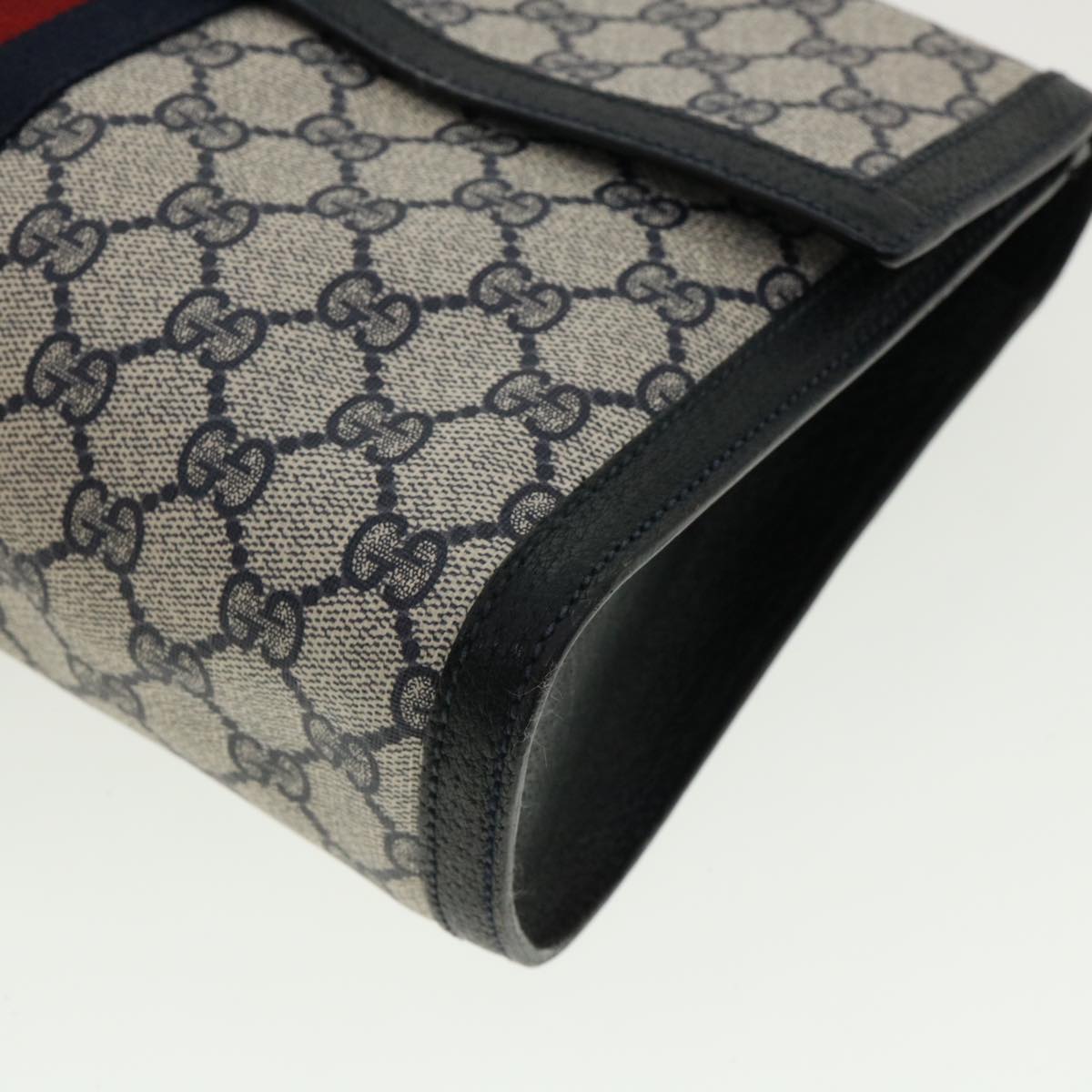 GUCCI GG Canvas Sherry Line Clutch Bag Gray Navy Red 89.01.007 Auth 40956