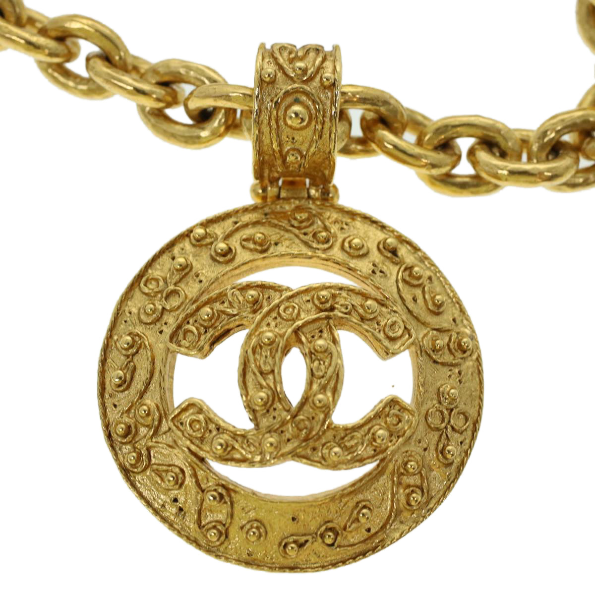 CHANEL Necklace Gold Tone CC Auth 41169A