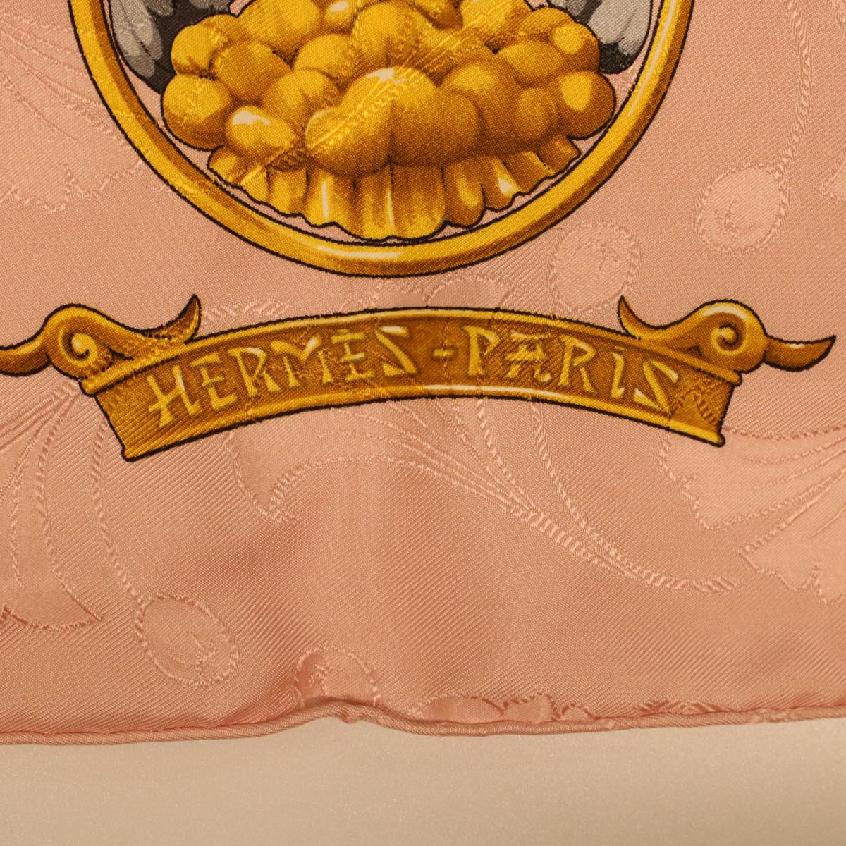 HERMES Carre 90 PRiNCES DU SOLEiL LEVANT Scarf Silk Pink Gold Auth 41215
