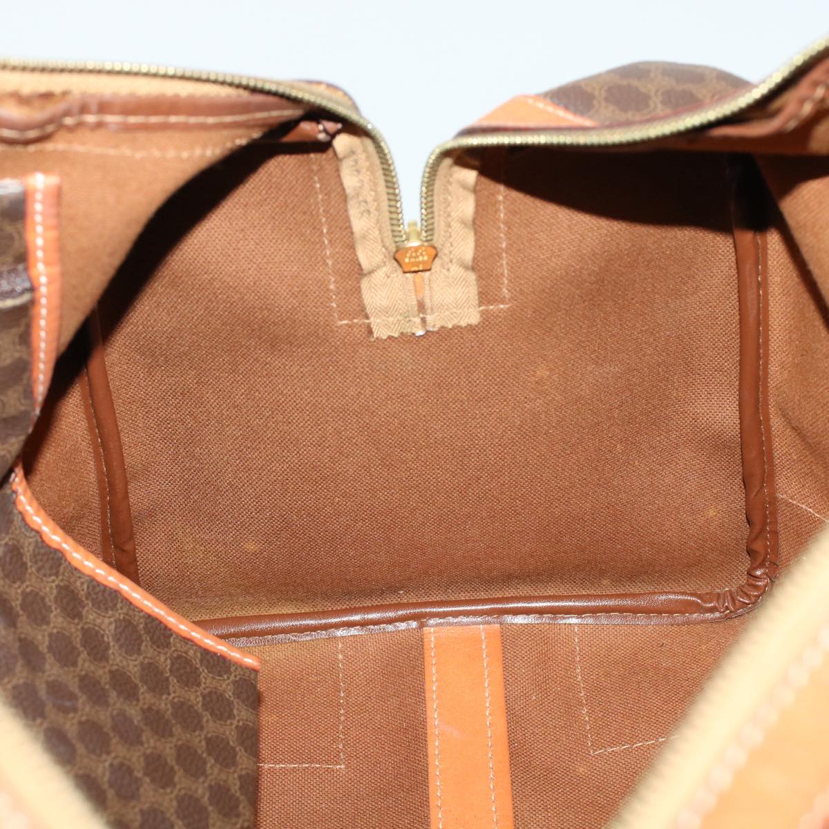CELINE Macadam Canvas Boston Bag PVC Leather Brown Auth 41216