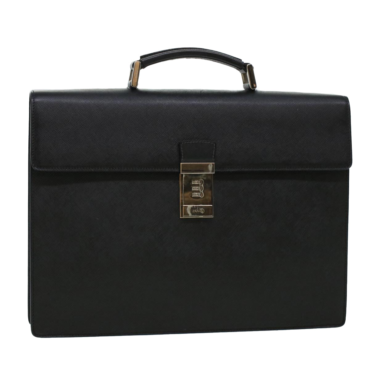 PRADA Business Bag Leather Black Auth 41219