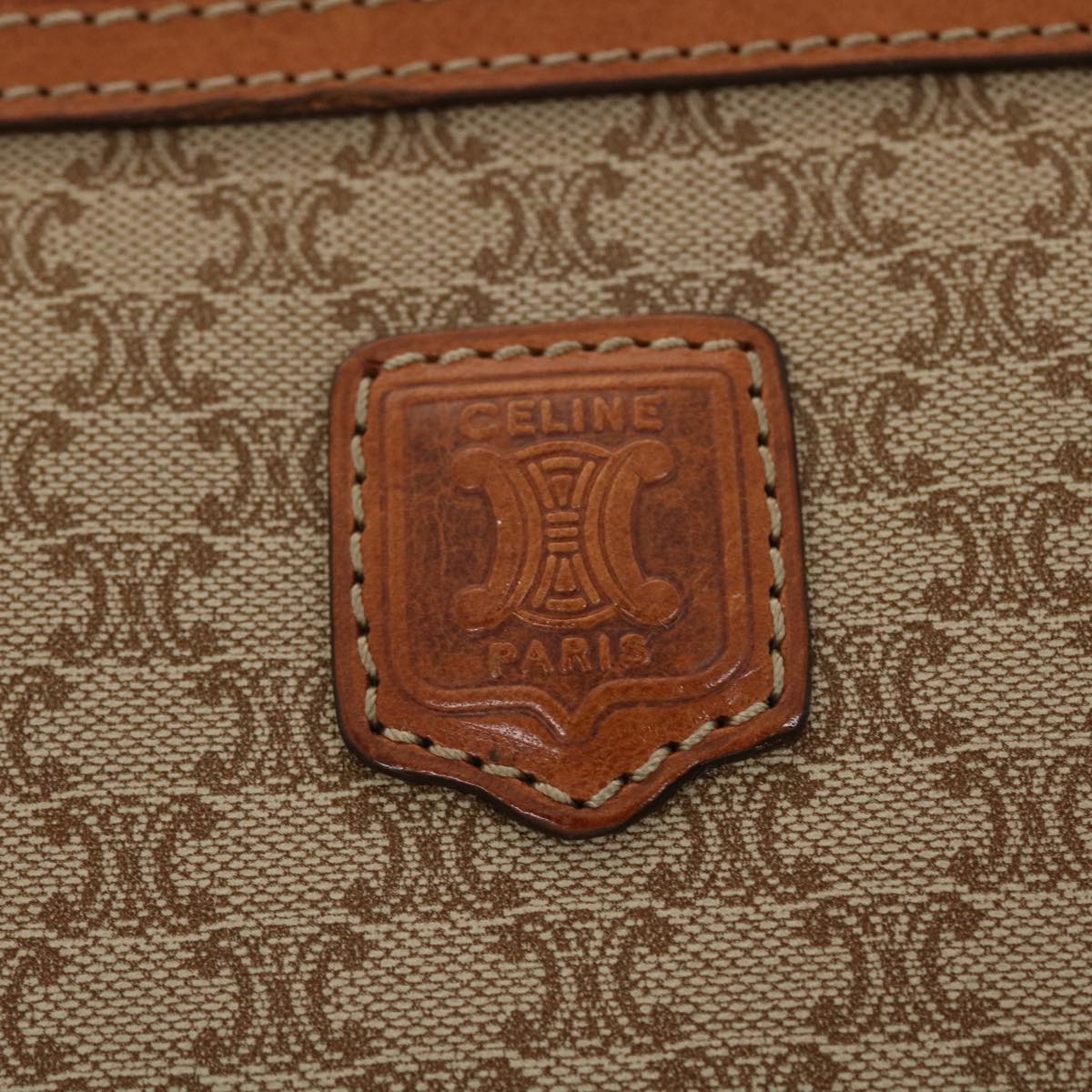 CELINE Macadam Canvas Clutch Bag PVC Leather Beige Auth 41223