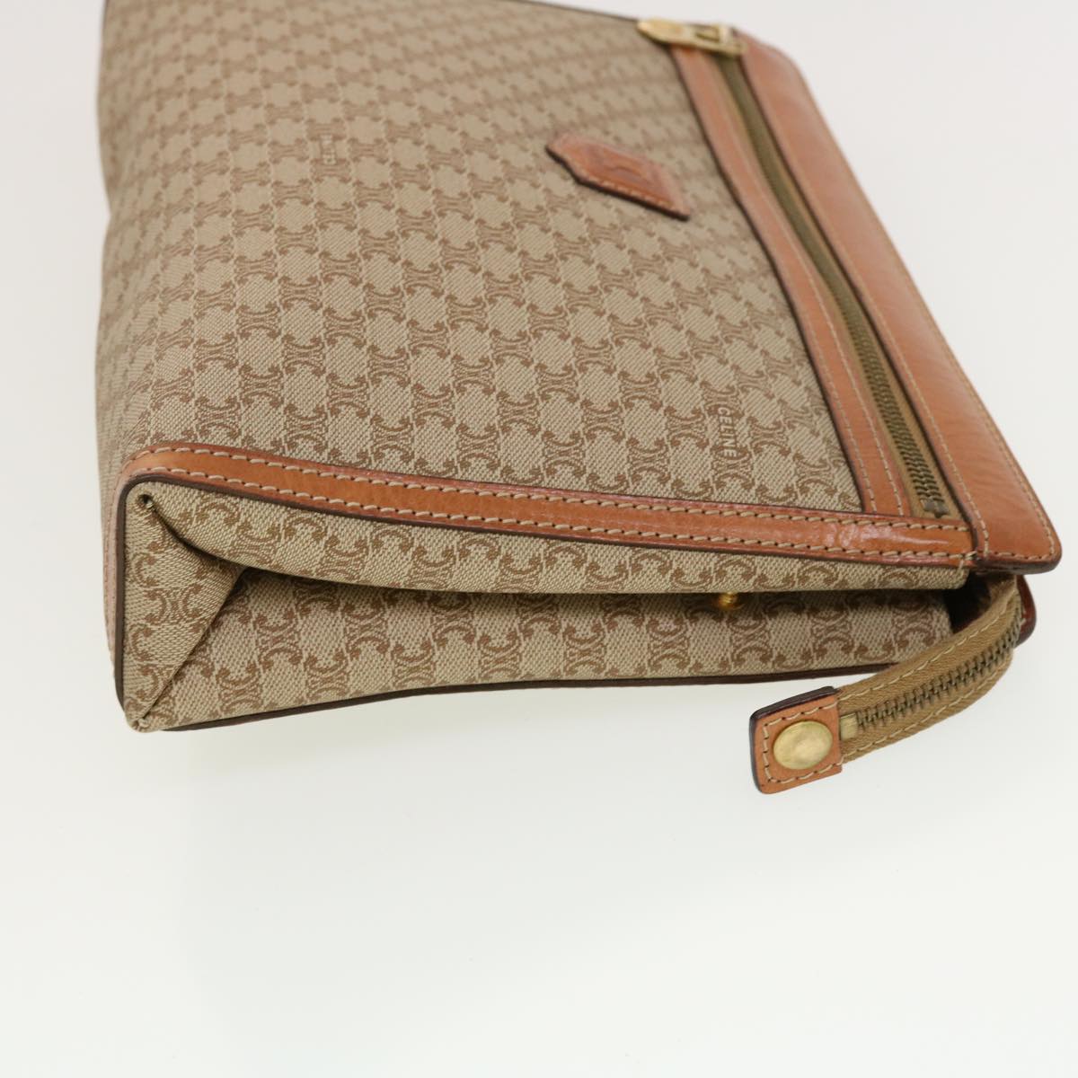 CELINE Macadam Canvas Clutch Bag PVC Leather Beige Auth 41223