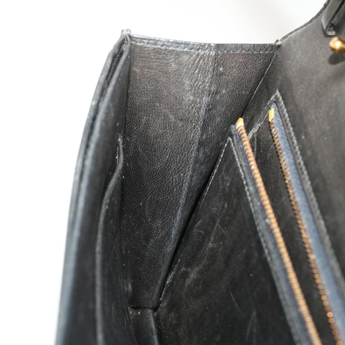 HERMES Shoulder Bag Leather Black Auth 41230