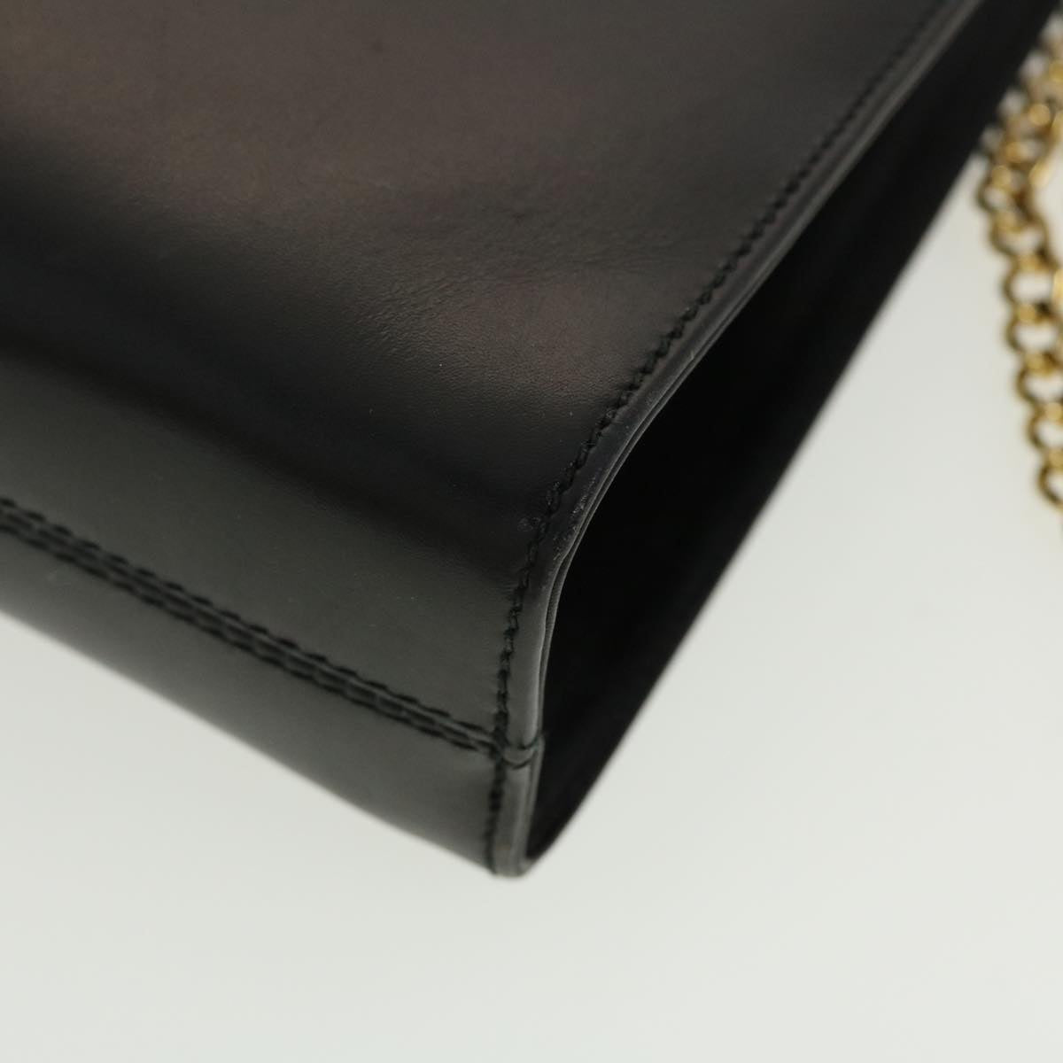 Salvatore Ferragamo Chain Shoulder Bag Leather Black Auth 41250