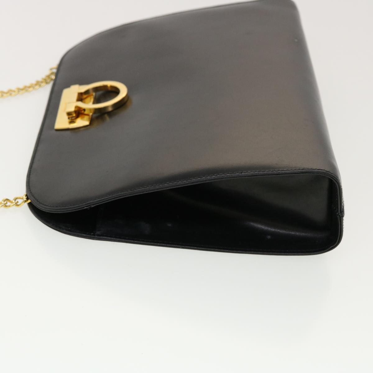 Salvatore Ferragamo Chain Shoulder Bag Leather Black Auth 41250