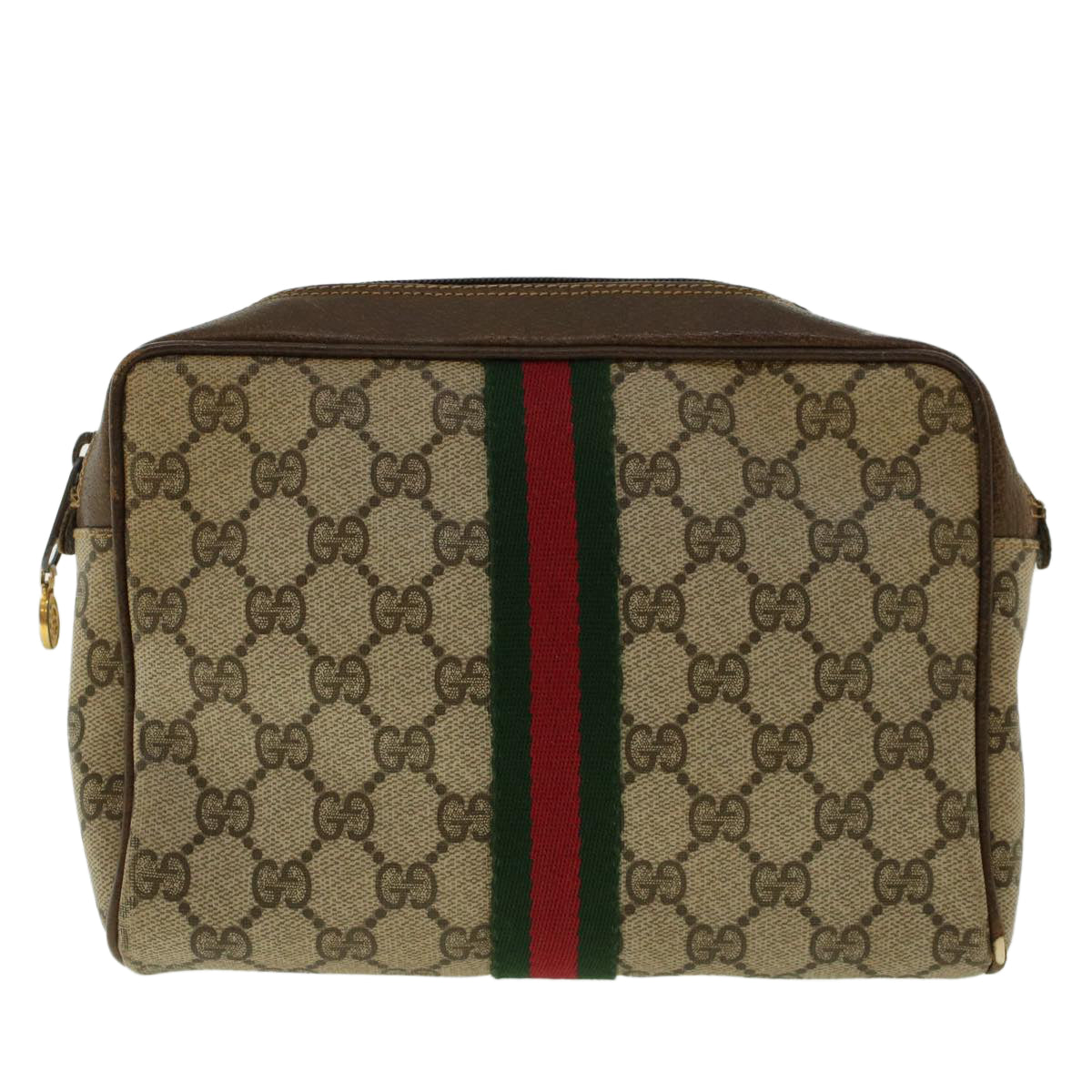 GUCCI GG Canvas Web Sherry Line Clutch Bag Beige Red Green 010.378. Auth 41257