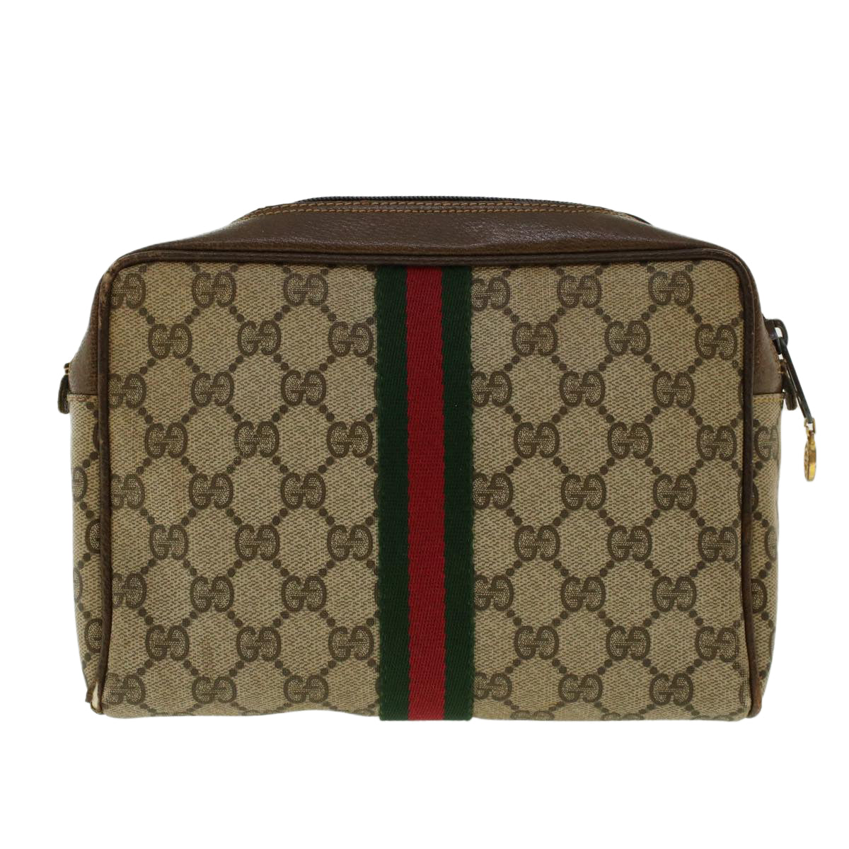 GUCCI GG Canvas Web Sherry Line Clutch Bag Beige Red Green 010.378. Auth 41257 - 0