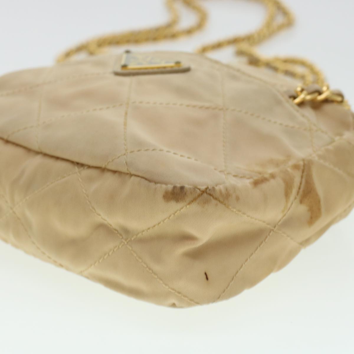 PRADA Quilted Chain Shoulder Bag Nylon Beige Auth 41312