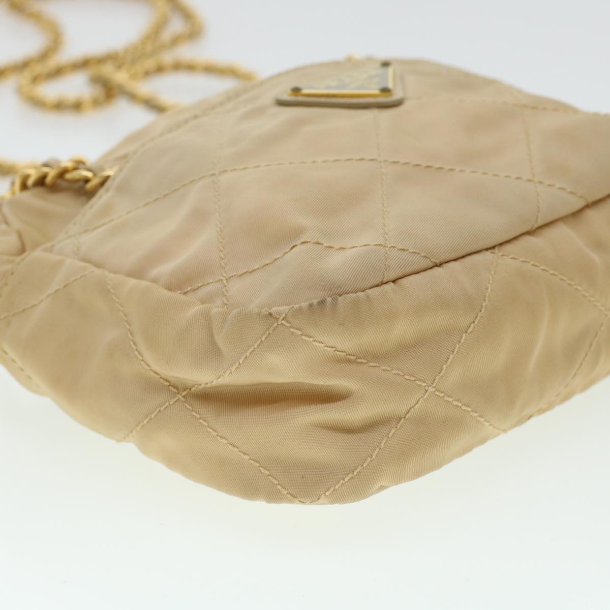 PRADA Quilted Chain Shoulder Bag Nylon Beige Auth 41312