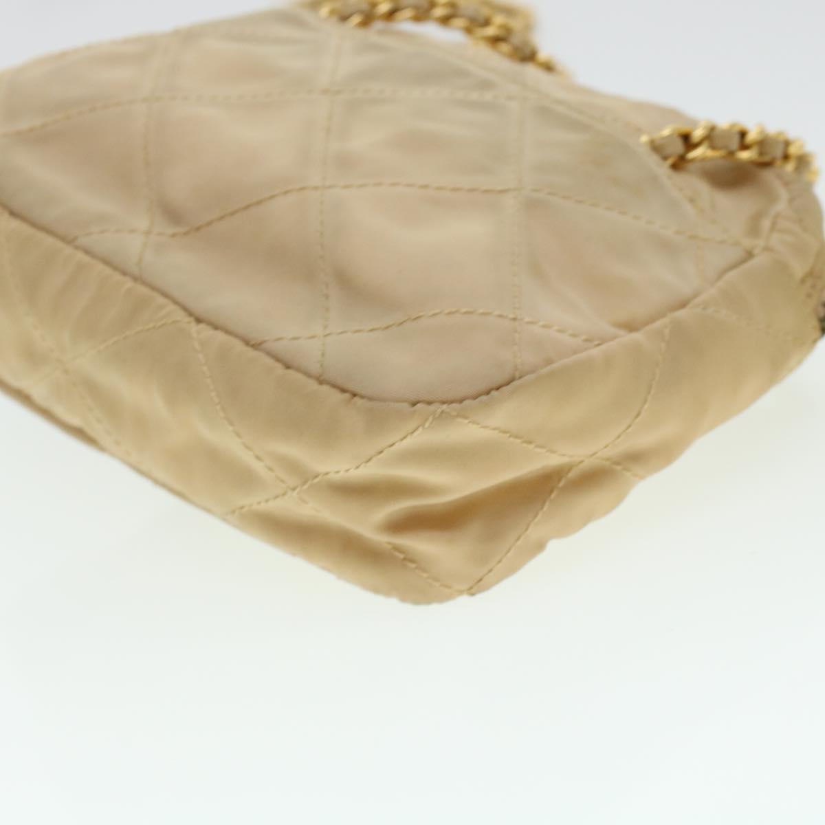 PRADA Quilted Chain Shoulder Bag Nylon Beige Auth 41312