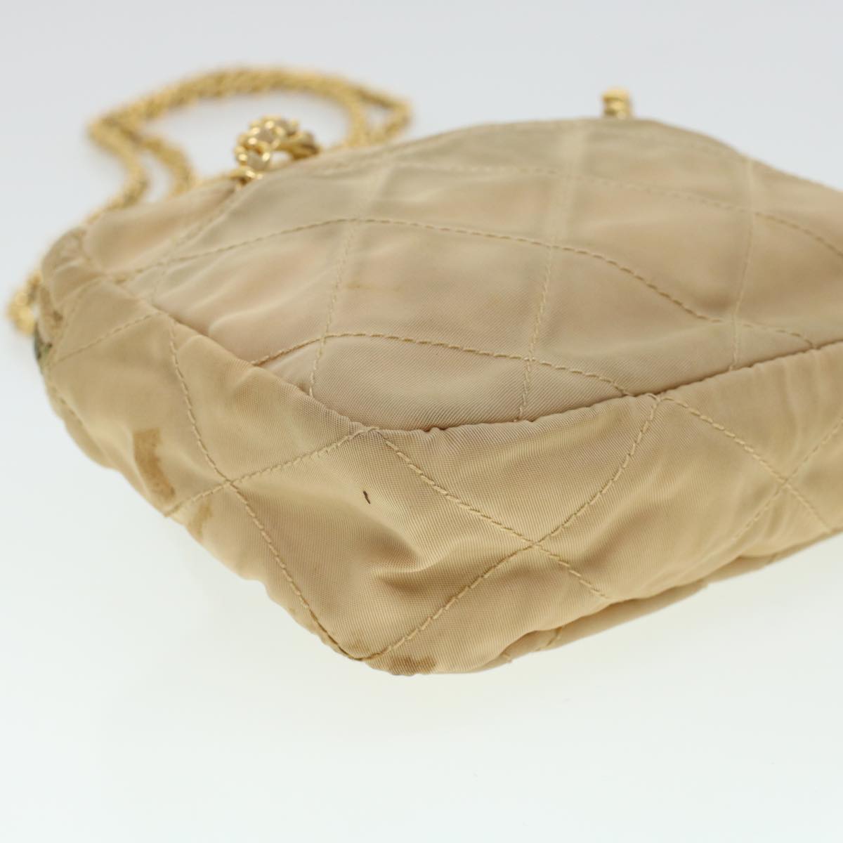 PRADA Quilted Chain Shoulder Bag Nylon Beige Auth 41312