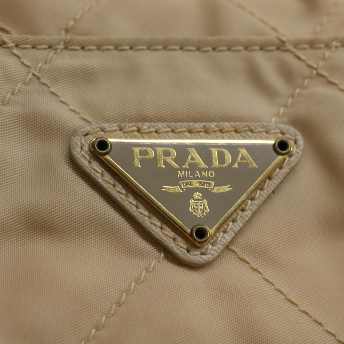 PRADA Quilted Chain Shoulder Bag Nylon Beige Auth 41312