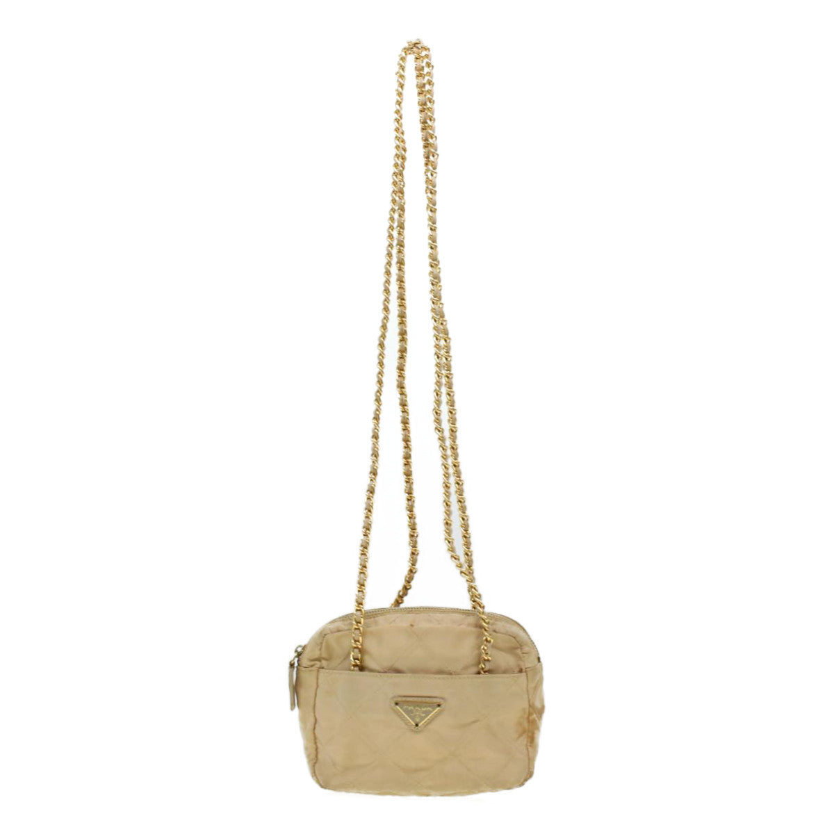 PRADA Quilted Chain Shoulder Bag Nylon Beige Auth 41312