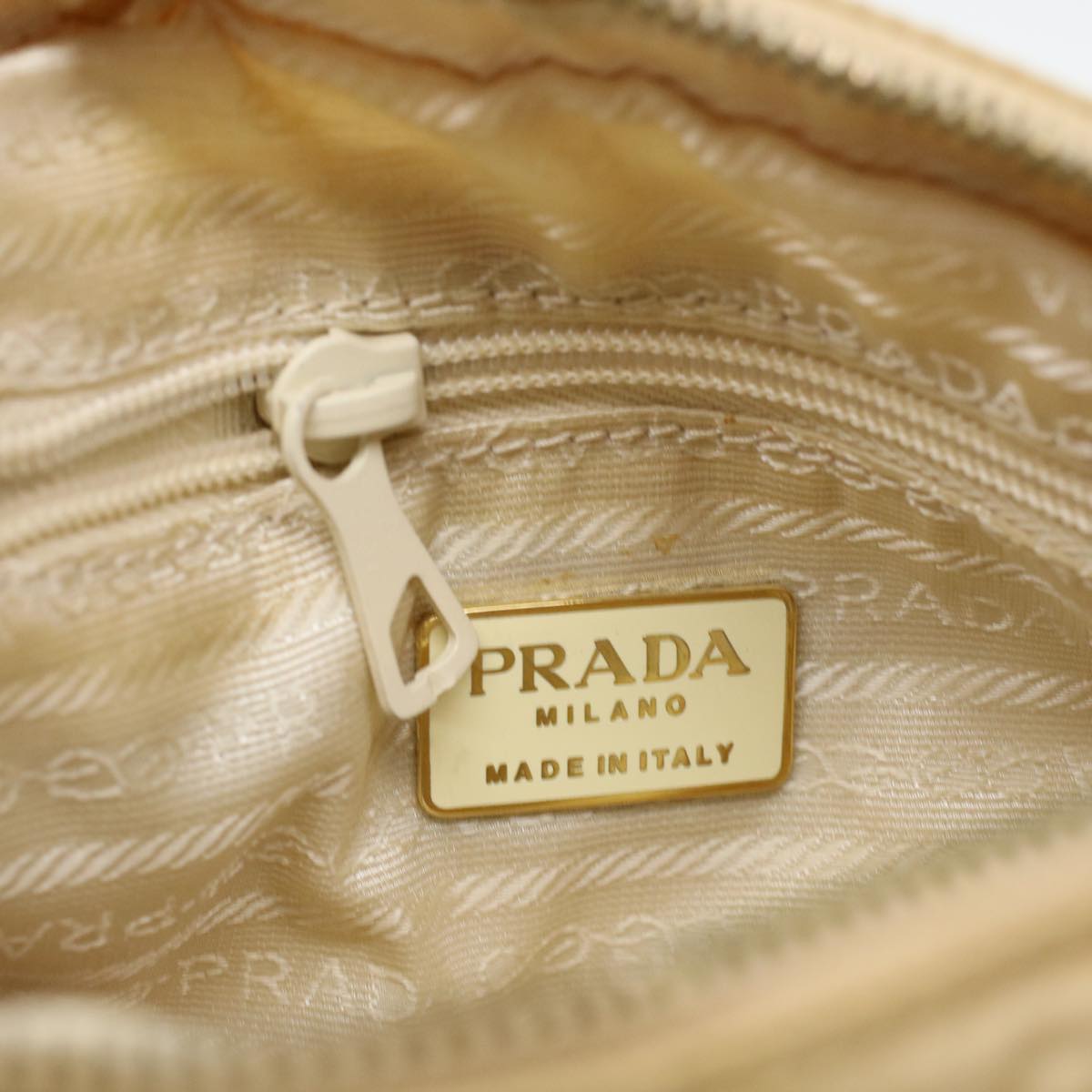 PRADA Quilted Chain Shoulder Bag Nylon Beige Auth 41312