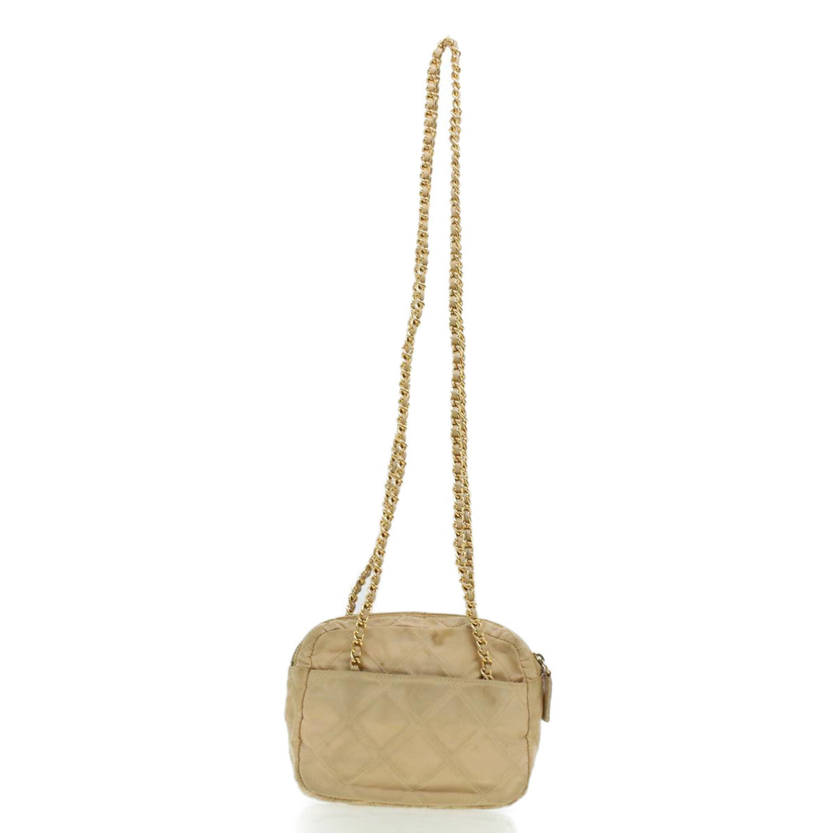 PRADA Quilted Chain Shoulder Bag Nylon Beige Auth 41312 - 0