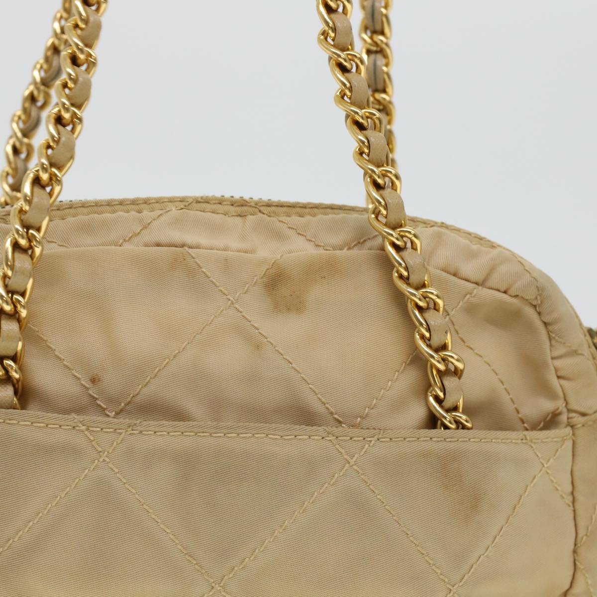 PRADA Quilted Chain Shoulder Bag Nylon Beige Auth 41312