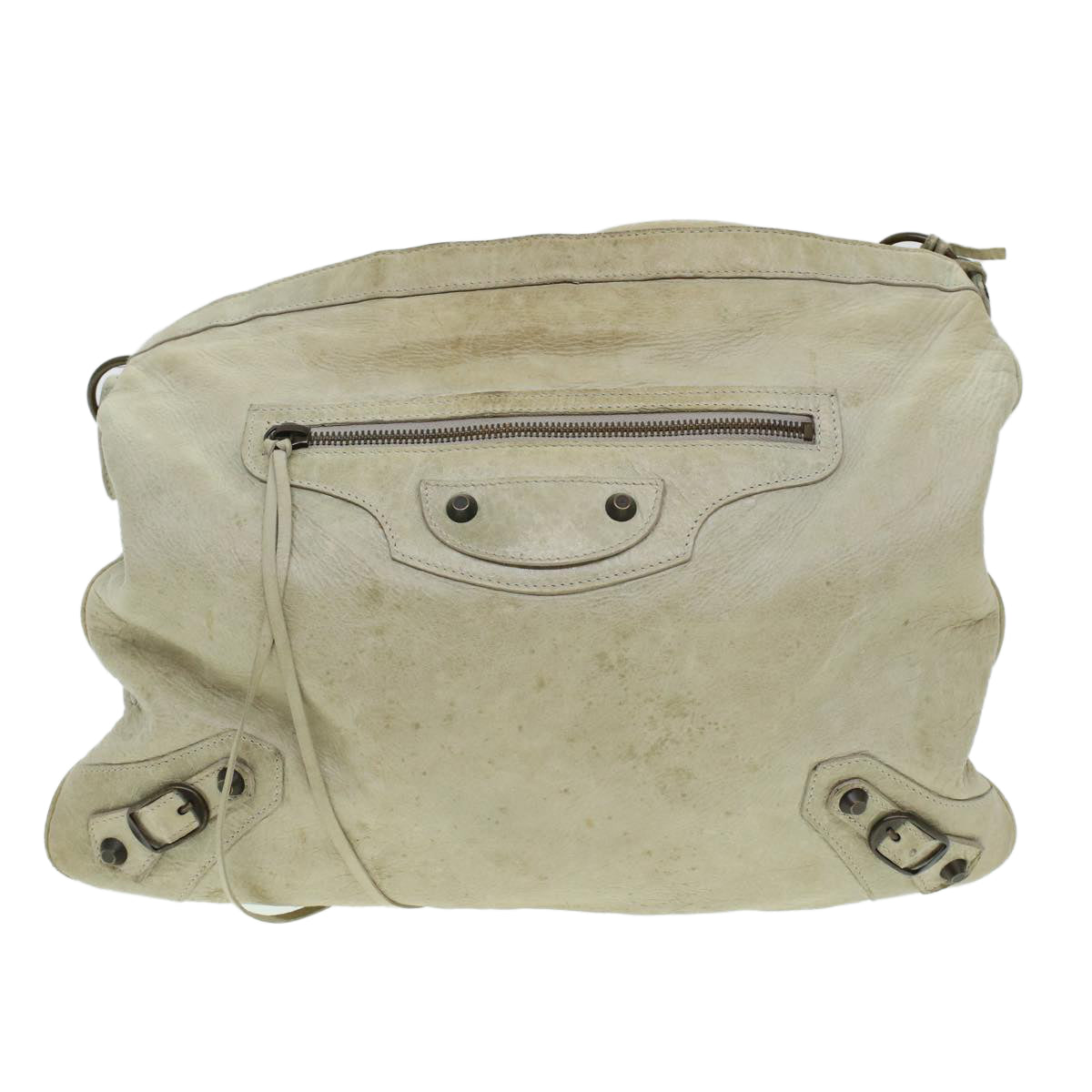 BALENCIAGA The Messenger Shoulder Bag Leather Beige 177289 Auth 41314