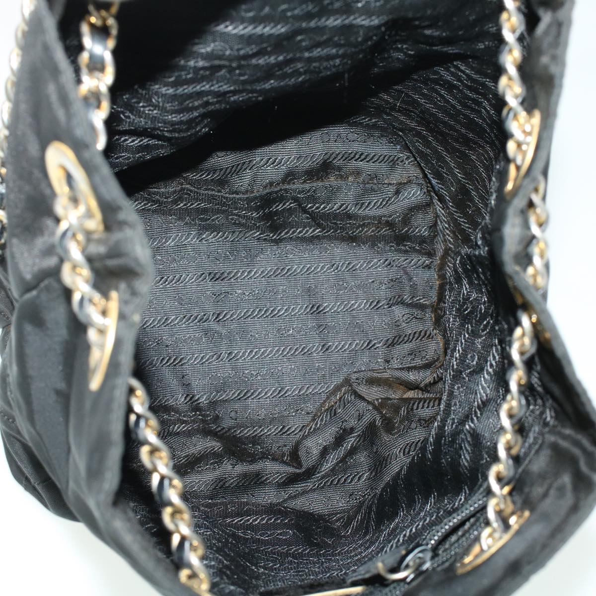 PRADA Quilted Chain Shoulder Bag Nylon Black Auth 41319