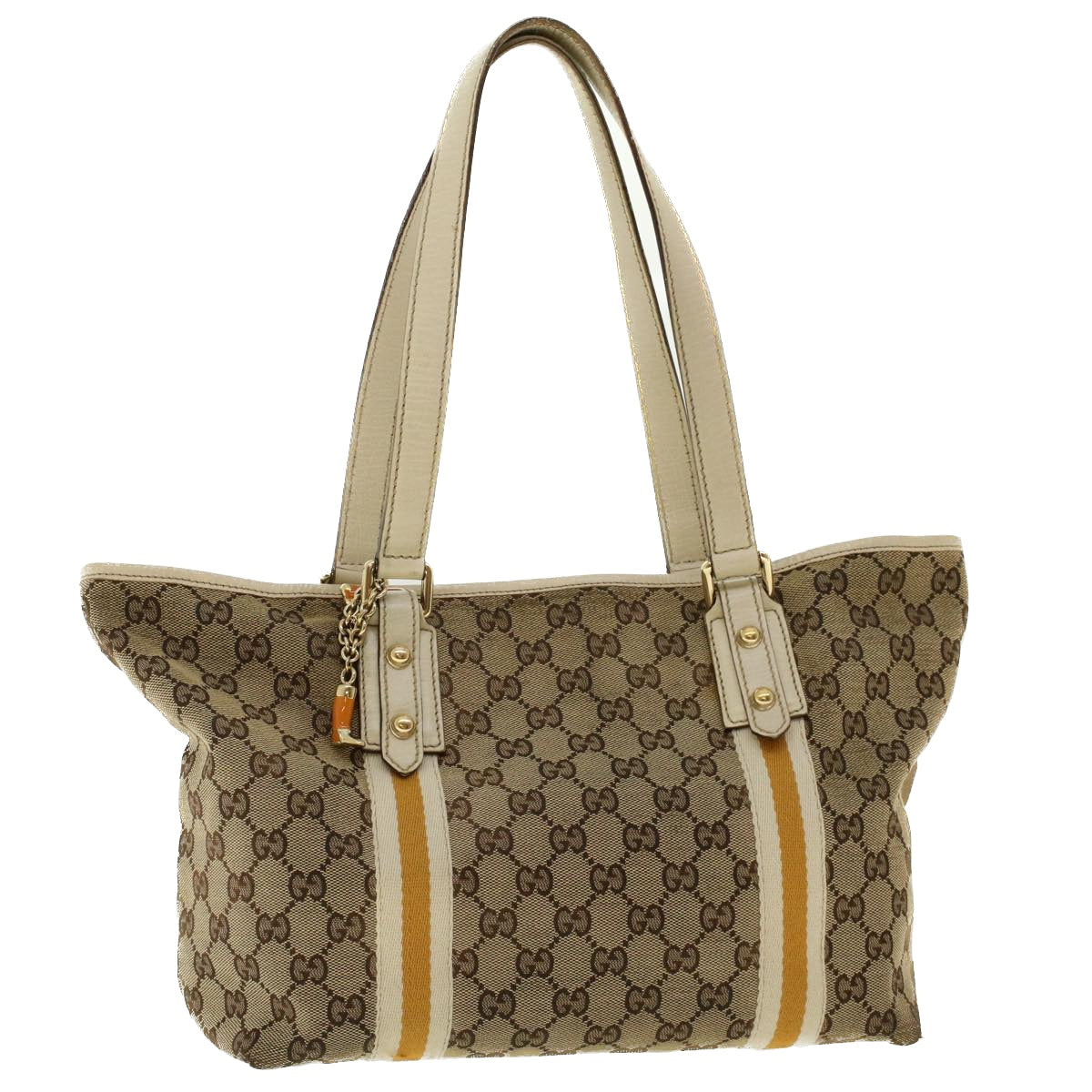 GUCCI GG Canvas Sherry Line Tote Bag Beige Yellow 137396 Auth 41322