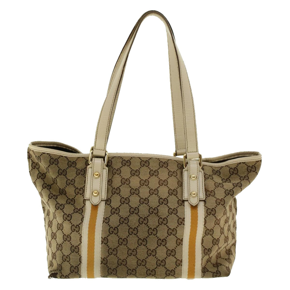 GUCCI GG Canvas Sherry Line Tote Bag Beige Yellow 137396 Auth 41322 - 0