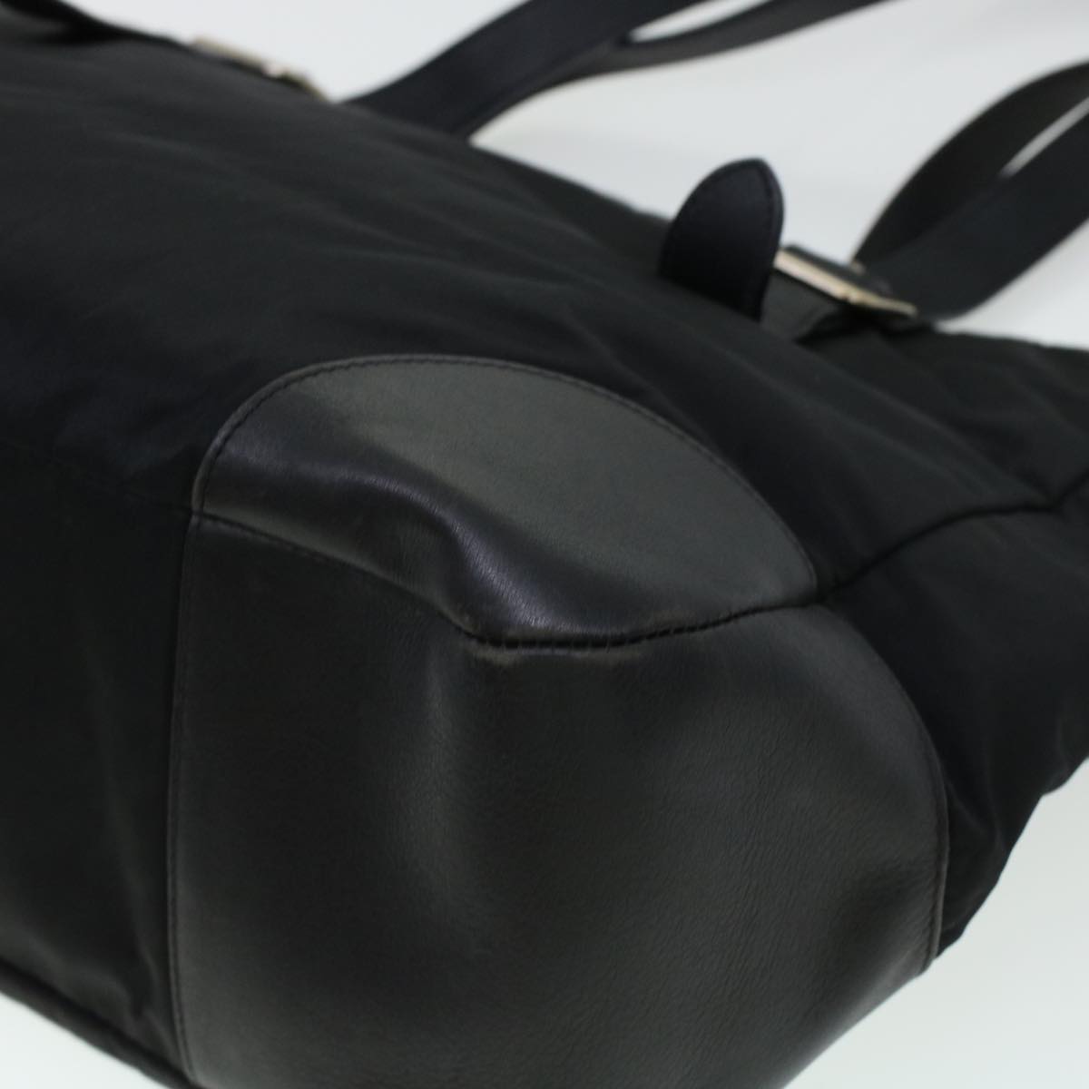 PRADA Tote Bag Nylon Leather Black Auth 41323