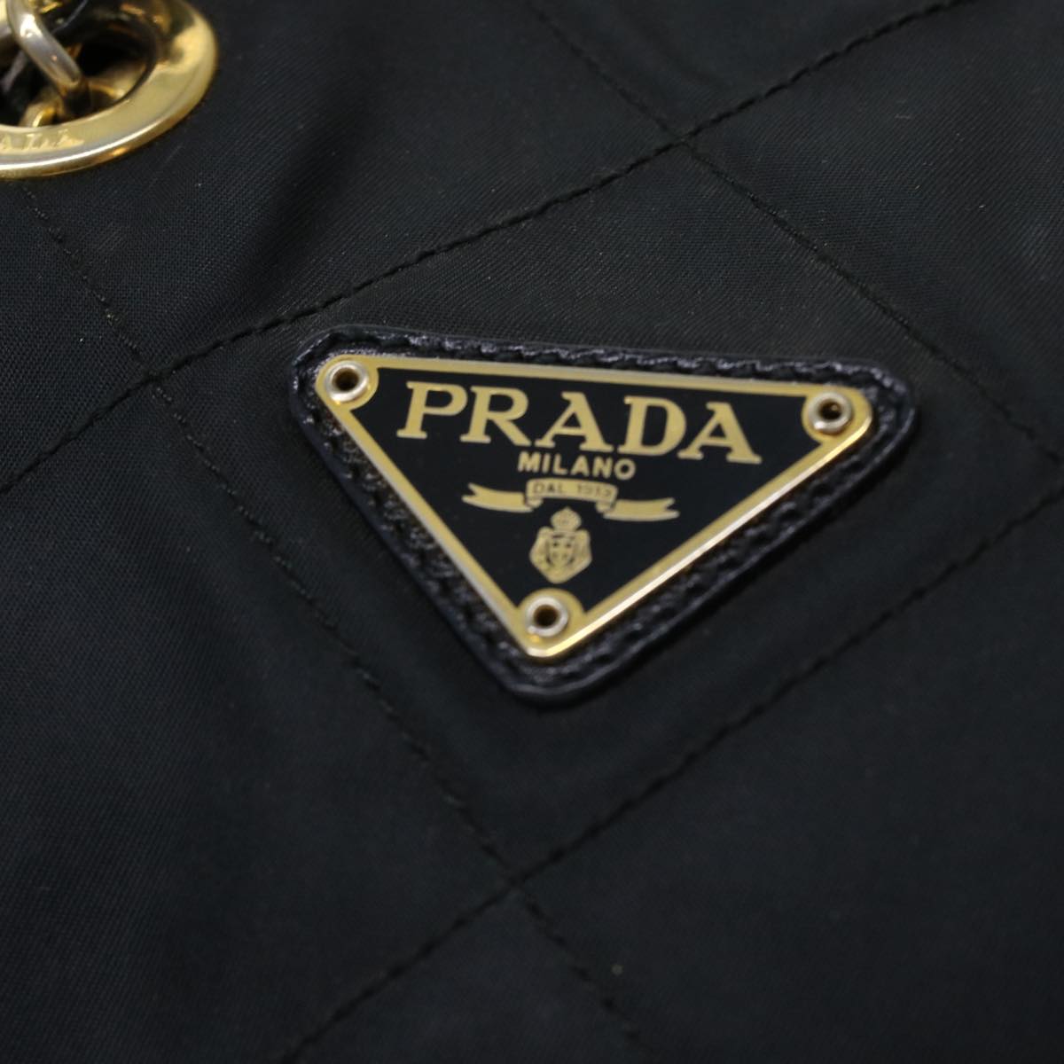 PRADA Quilted Chain Shoulder Bag Nylon Black Auth 41335