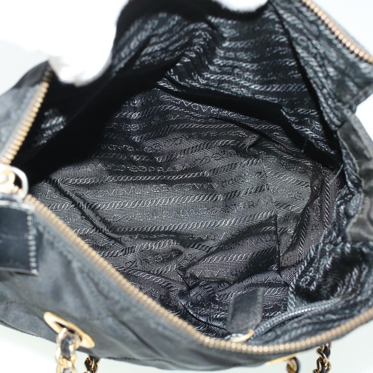 PRADA Quilted Chain Shoulder Bag Nylon Black Auth 41335