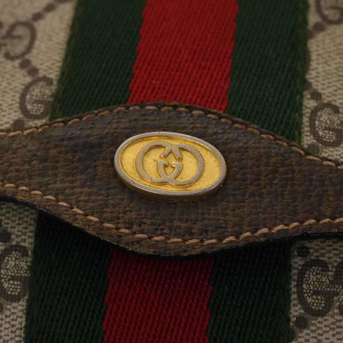 GUCCI GG Canvas Web Sherry Line Clutch Bag Beige Red 67.014.3087 Auth 41341