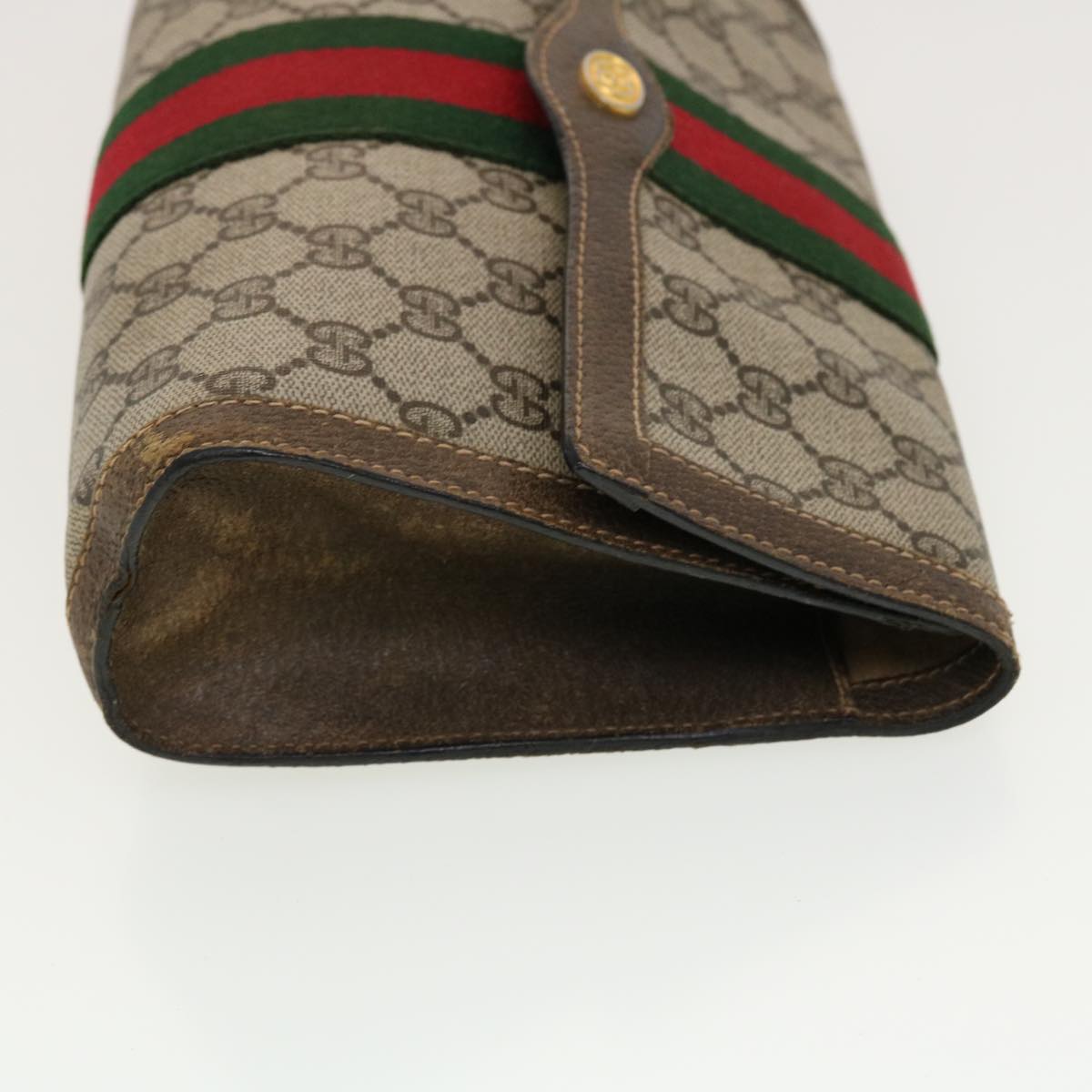 GUCCI GG Canvas Web Sherry Line Clutch Bag Beige Red 67.014.3087 Auth 41341