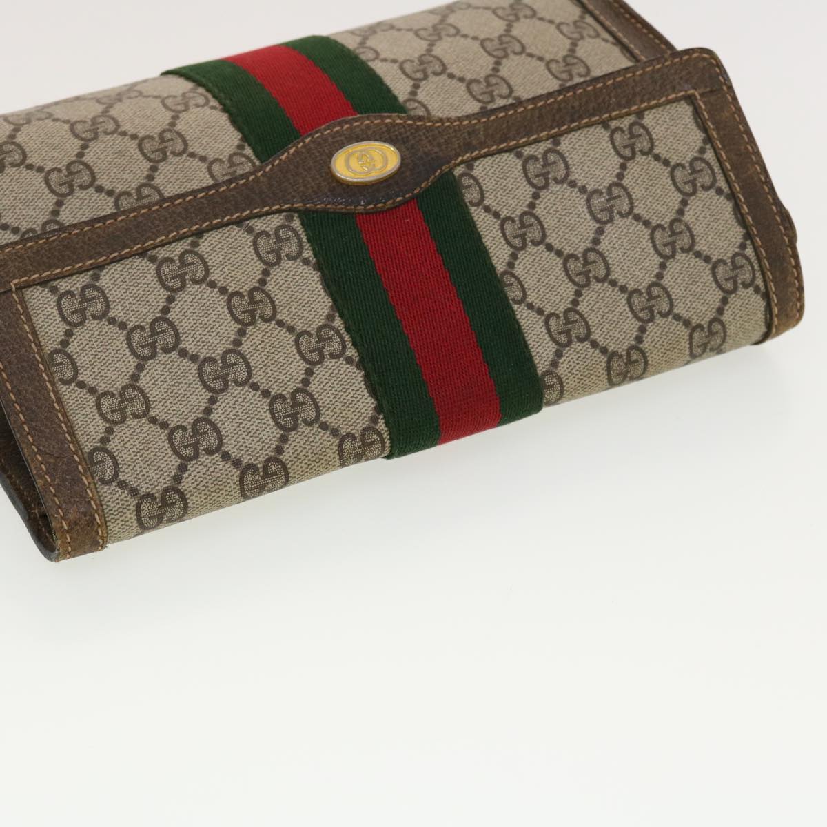 GUCCI GG Canvas Web Sherry Line Clutch Bag Beige Red 67.014.3087 Auth 41341