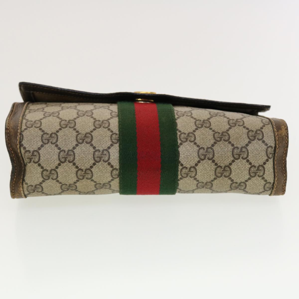 GUCCI GG Canvas Web Sherry Line Clutch Bag Beige Red 67.014.3087 Auth 41341