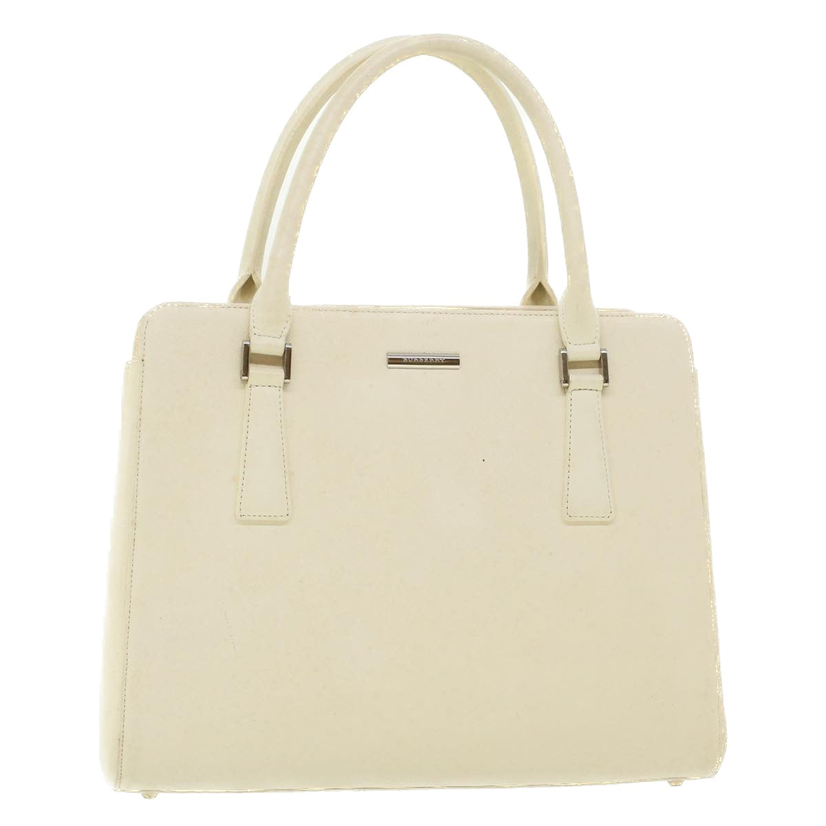 BURBERRY Hand Bag Leather White Auth 41346