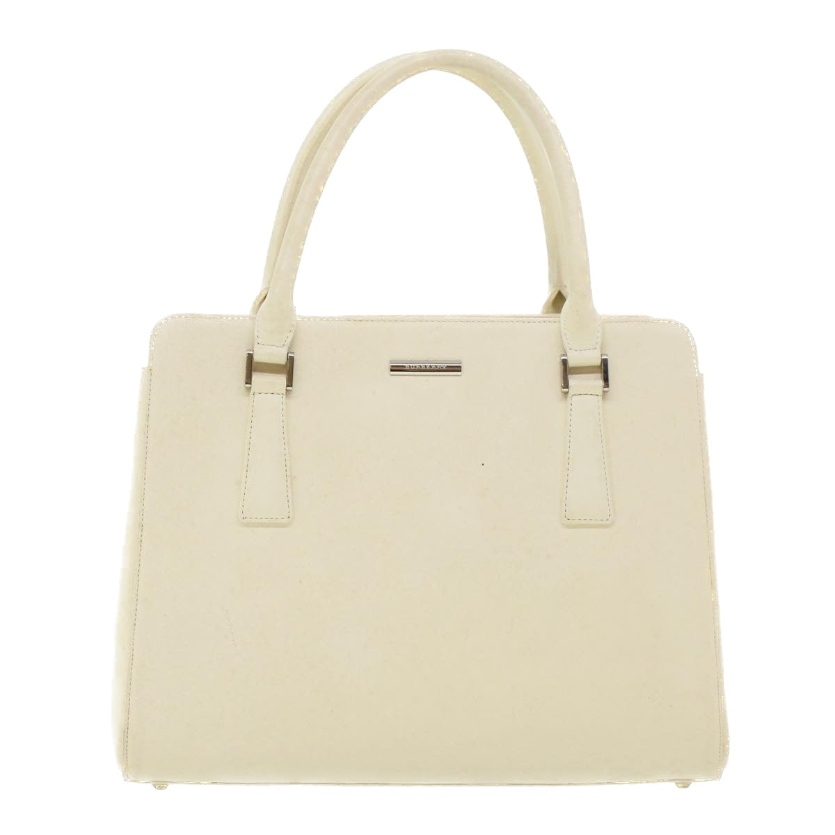 BURBERRY Hand Bag Leather White Auth 41346