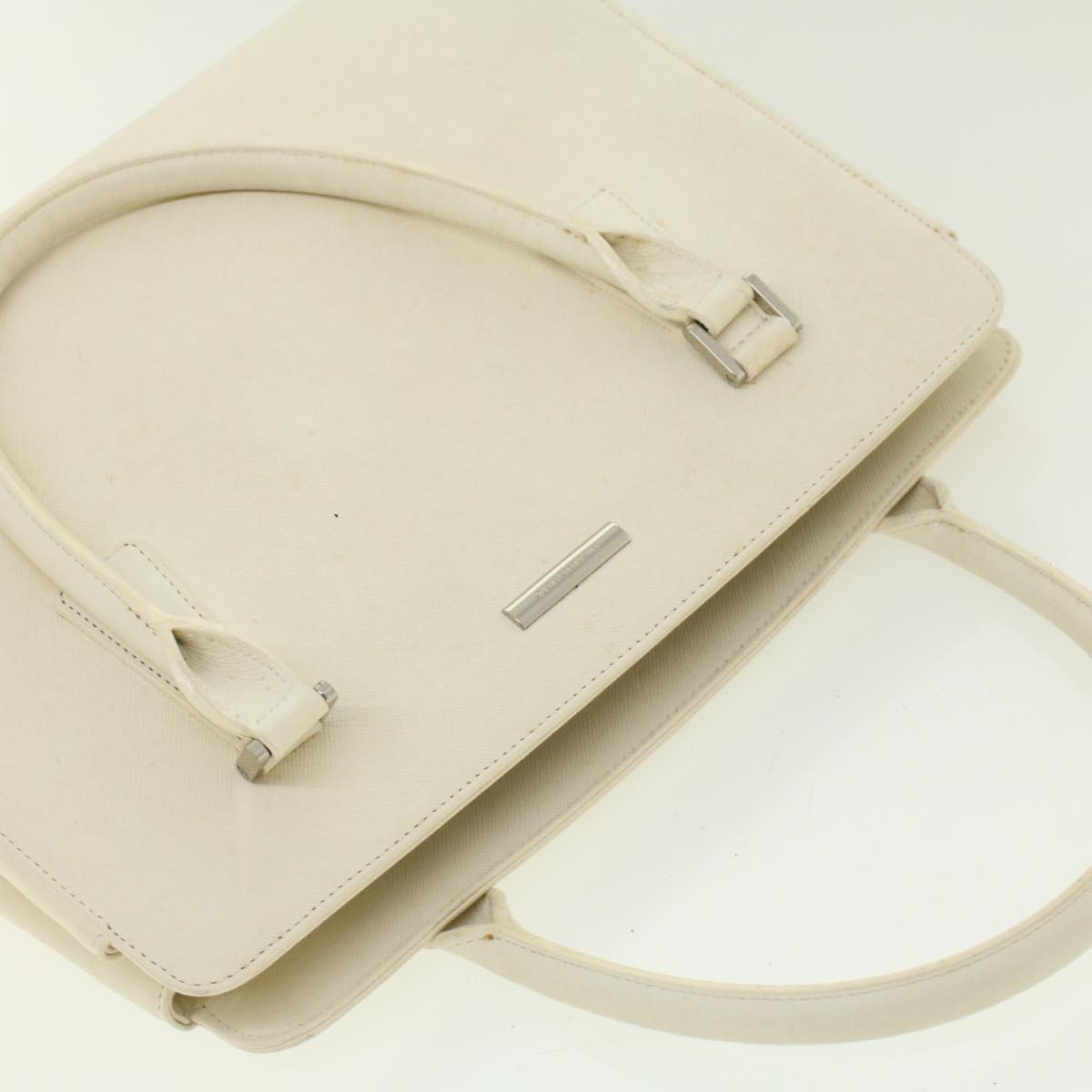 BURBERRY Hand Bag Leather White Auth 41346