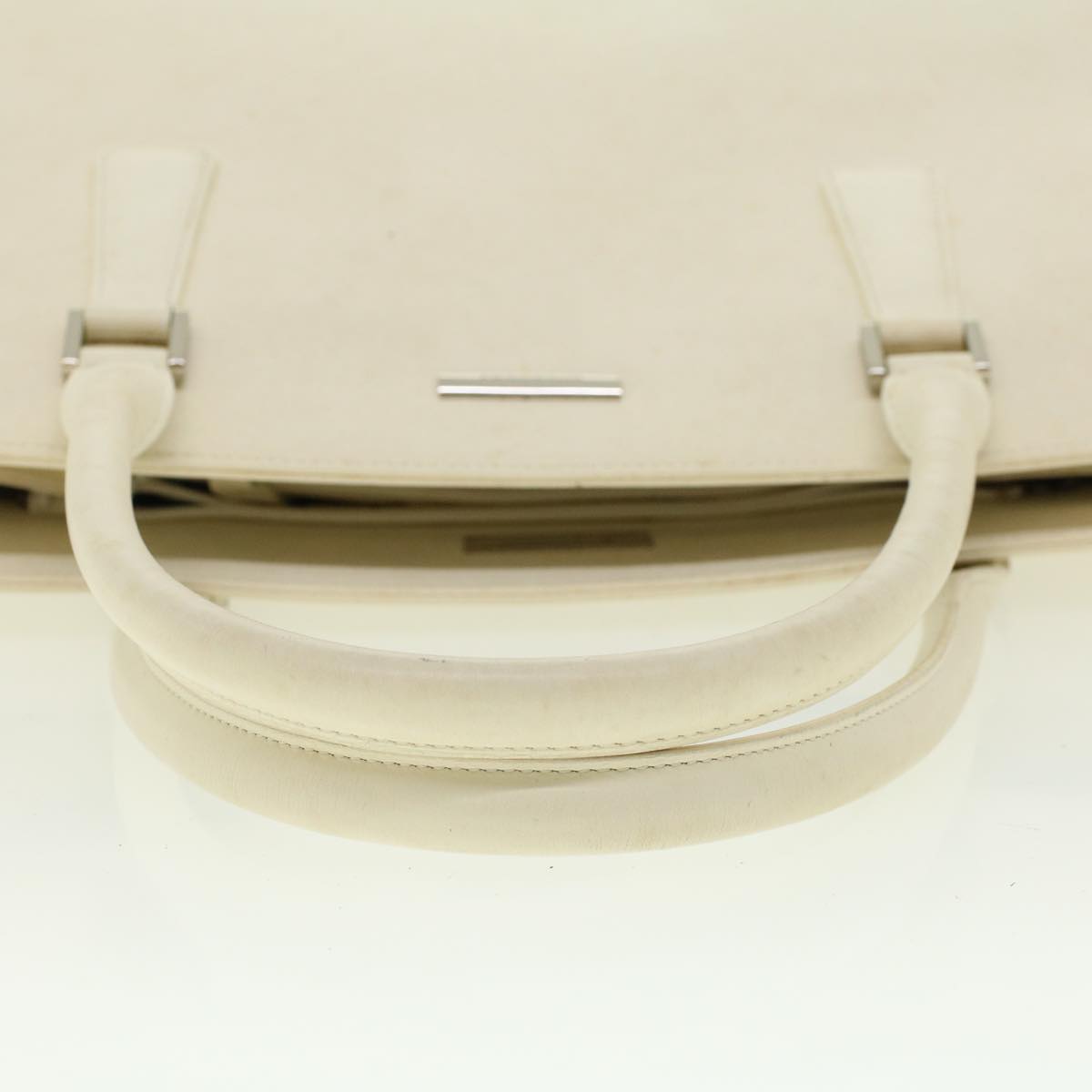 BURBERRY Hand Bag Leather White Auth 41346