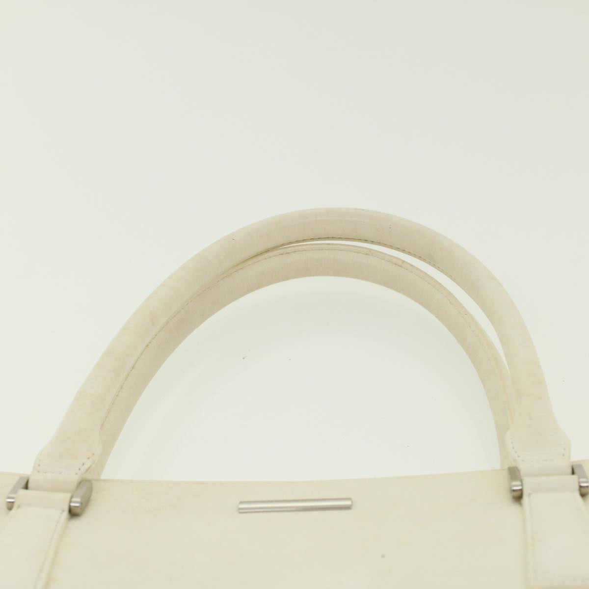 BURBERRY Hand Bag Leather White Auth 41346