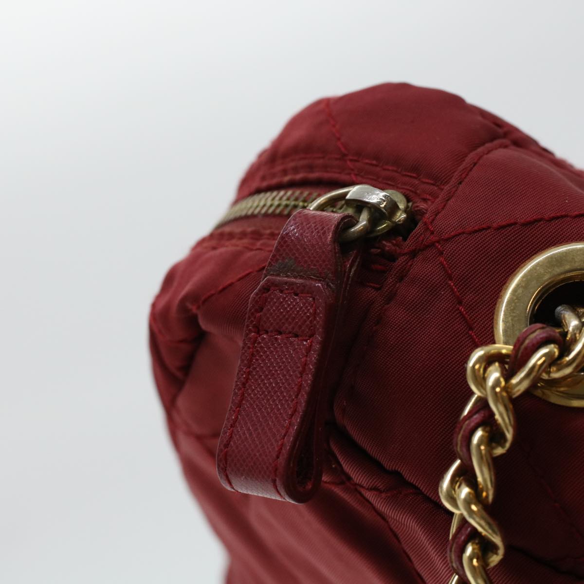 PRADA Quilted Chain Shoulder Bag Nylon Red Auth 41350