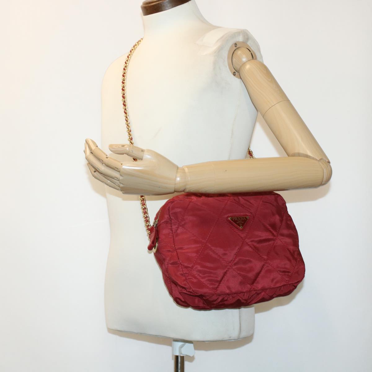 PRADA Quilted Chain Shoulder Bag Nylon Red Auth 41350