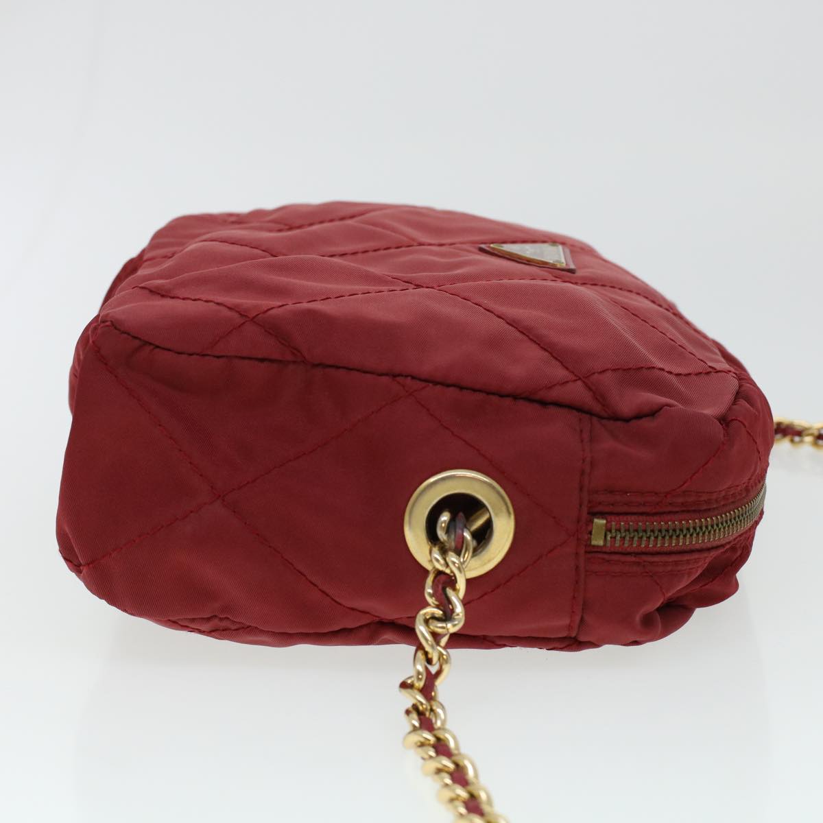 PRADA Quilted Chain Shoulder Bag Nylon Red Auth 41350