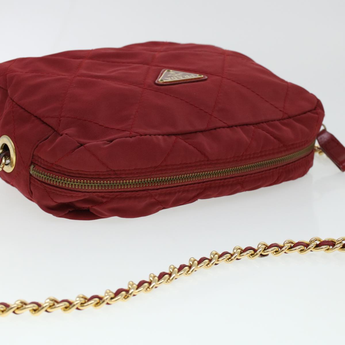 PRADA Quilted Chain Shoulder Bag Nylon Red Auth 41350