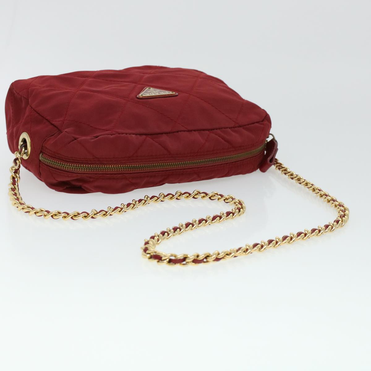 PRADA Quilted Chain Shoulder Bag Nylon Red Auth 41350