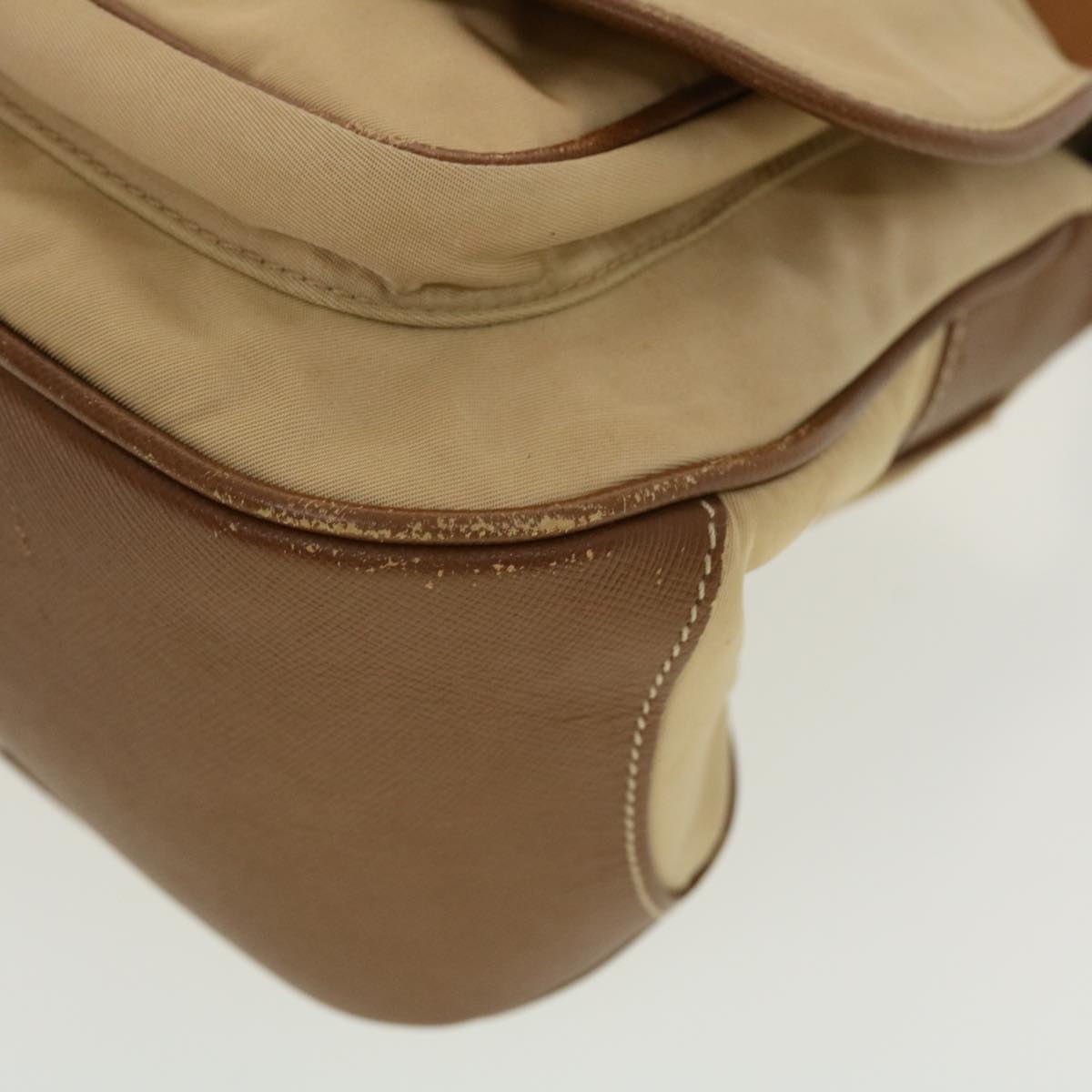 PRADA Shoulder Bag Nylon Leather Beige Auth 41384