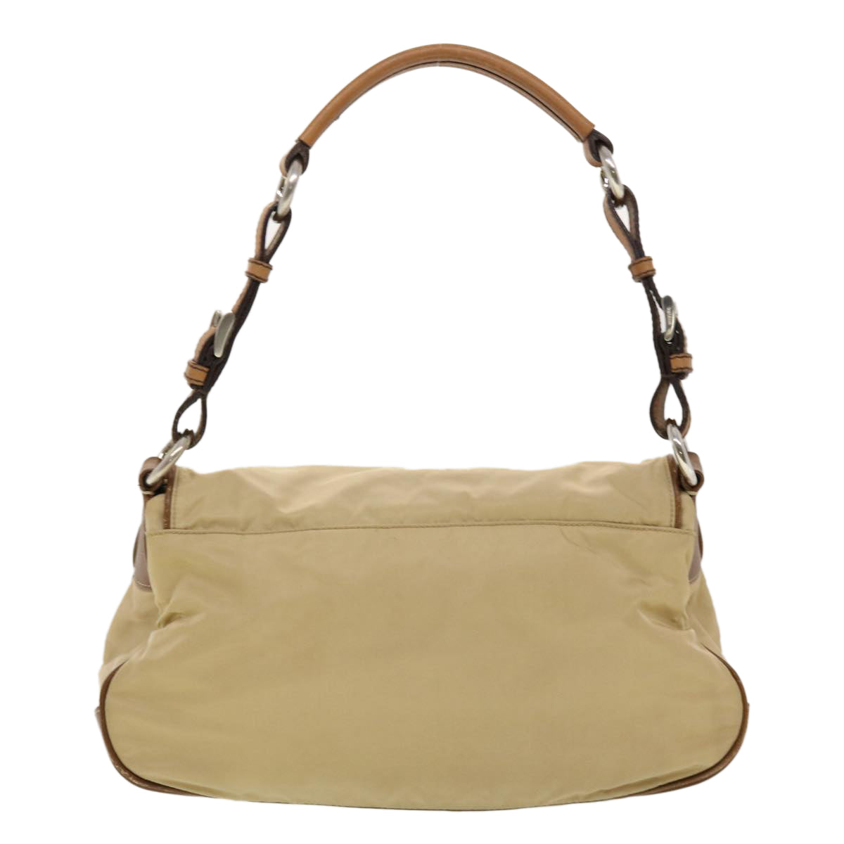 PRADA Shoulder Bag Nylon Leather Beige Auth 41384 - 0
