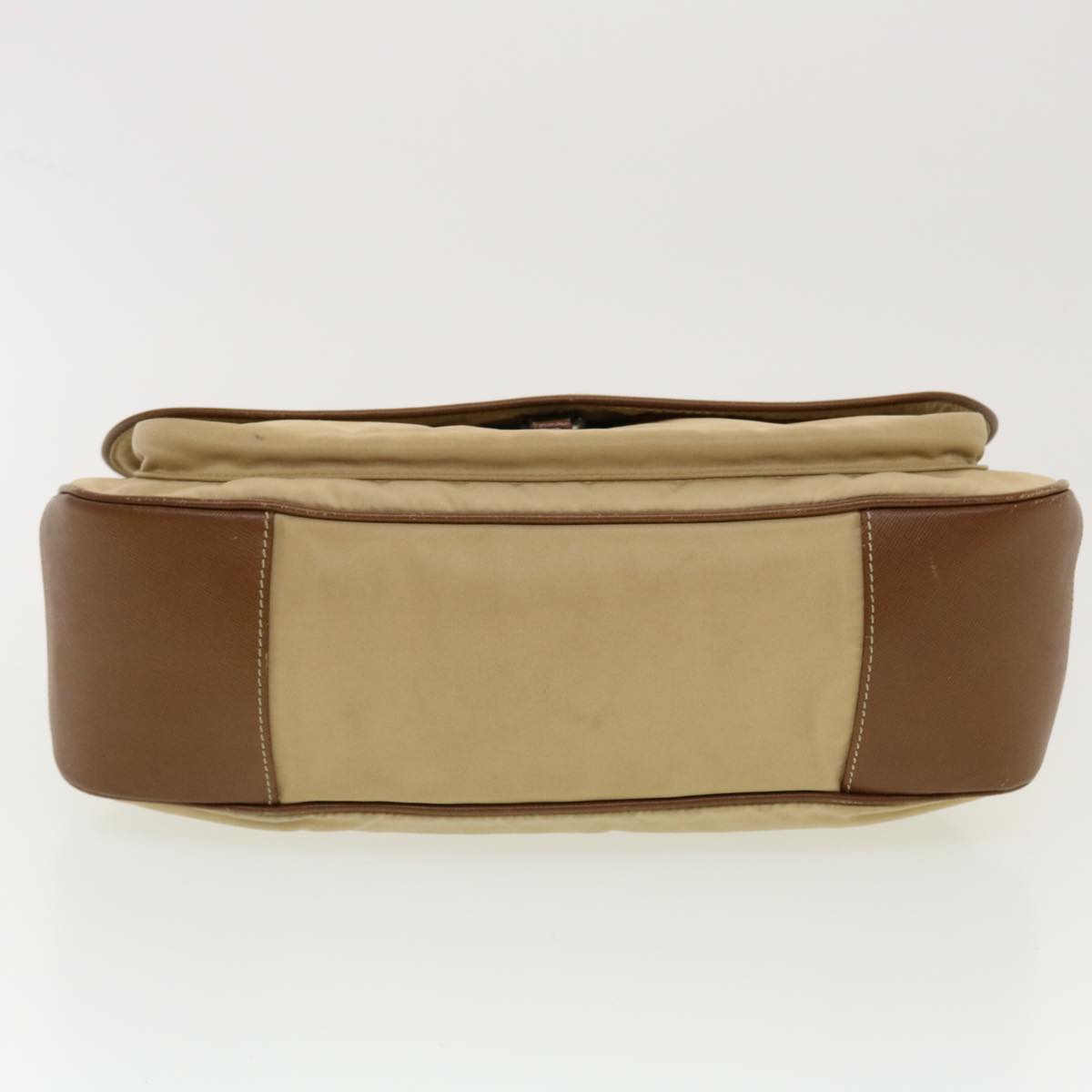 PRADA Shoulder Bag Nylon Leather Beige Auth 41384