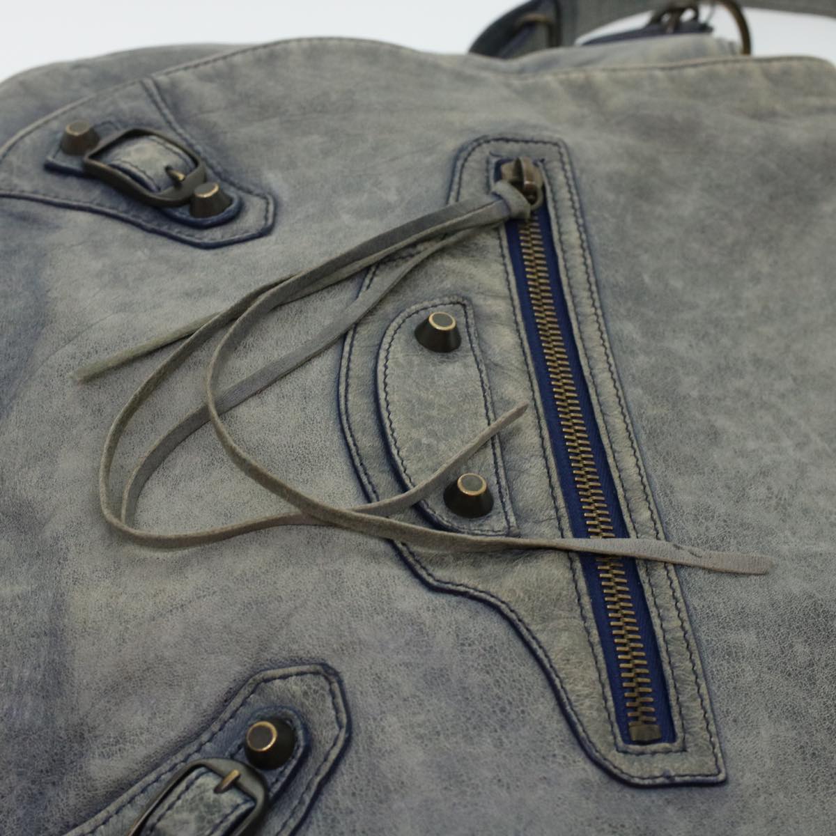 BALENCIAGA Classic Folk Shoulder Bag Leather Navy 246432 Auth 41401