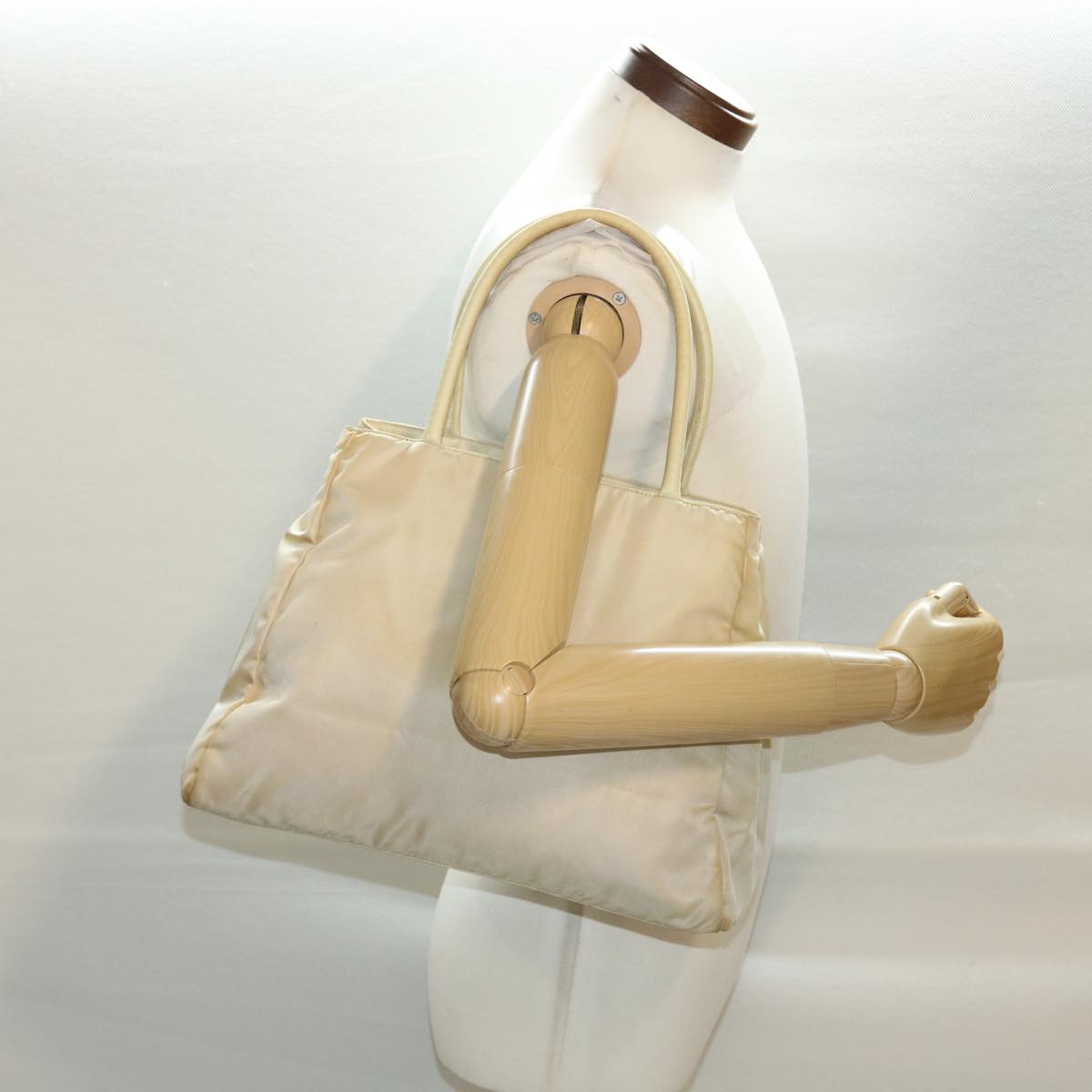 PRADA Hand Bag Nylon Beige Auth 41405