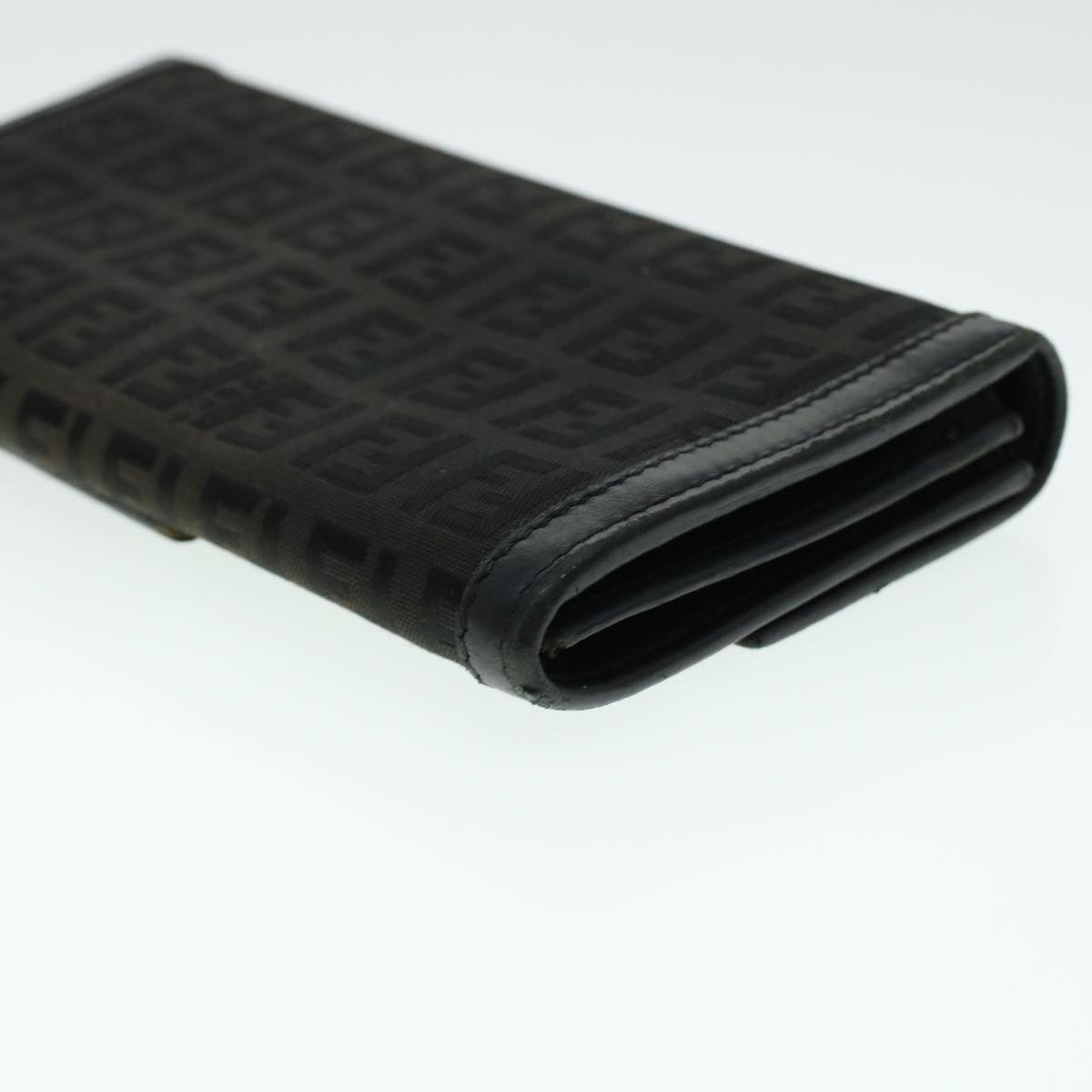 FENDI Zucchino Canvas Long Wallet Nylon Black Auth 41768